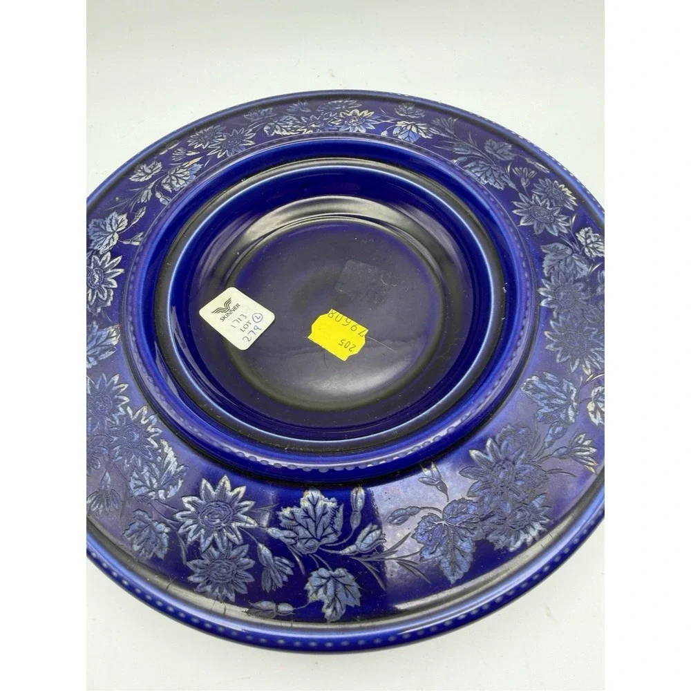 Antique Wedgwood Cobalt Blue Covered Cheese Dish Floral Jasperware England